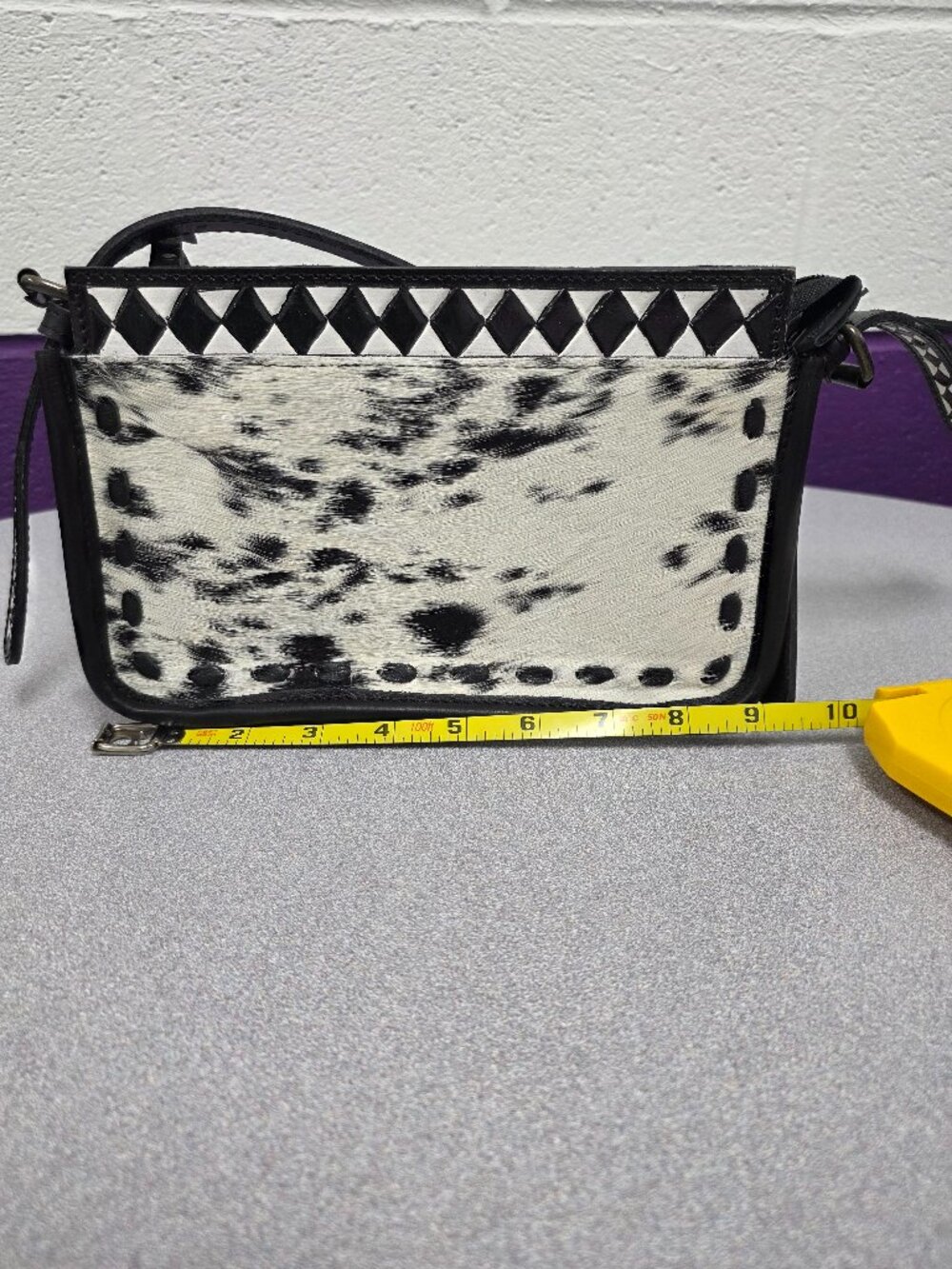 New western linen leather and cowhide purse